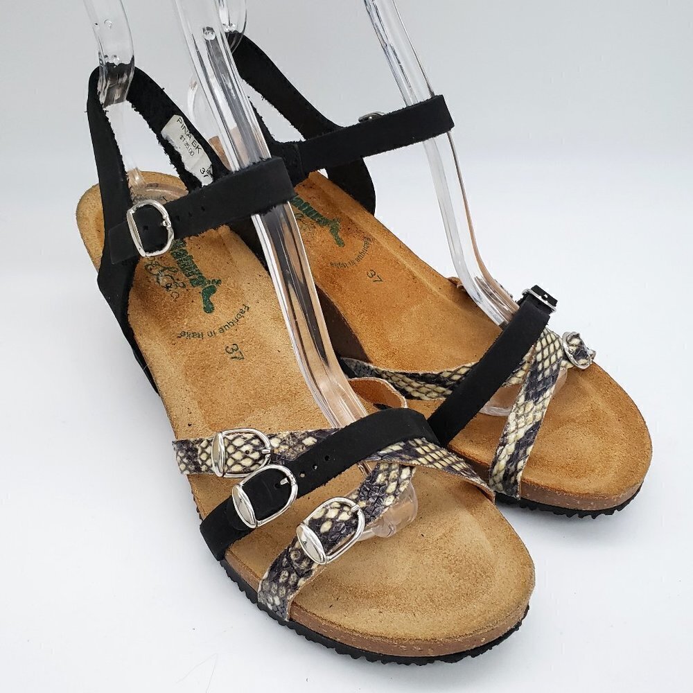 Bionatura Pina Leather Cork Wedge Sandals Size Womens 36 US 6